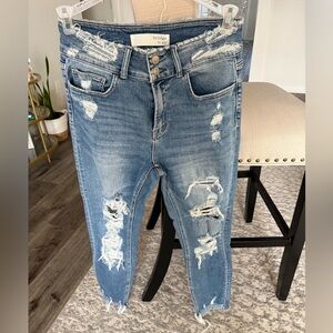 EUC Bridge by Gly Distressed High Rise Ankle Cotton Skinny Jeans, 28